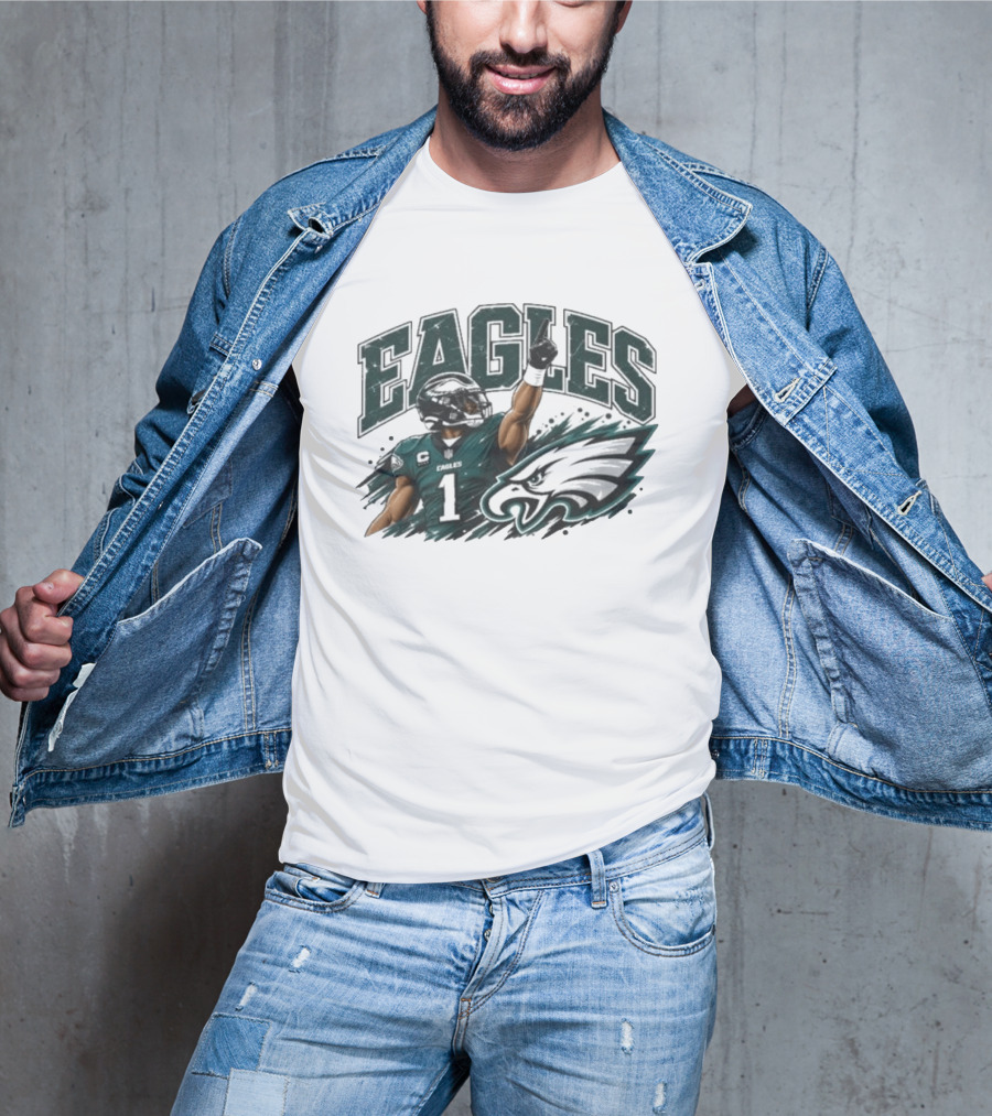 Eagles Quarterback Number One Victory Celebration Football T-Shirt