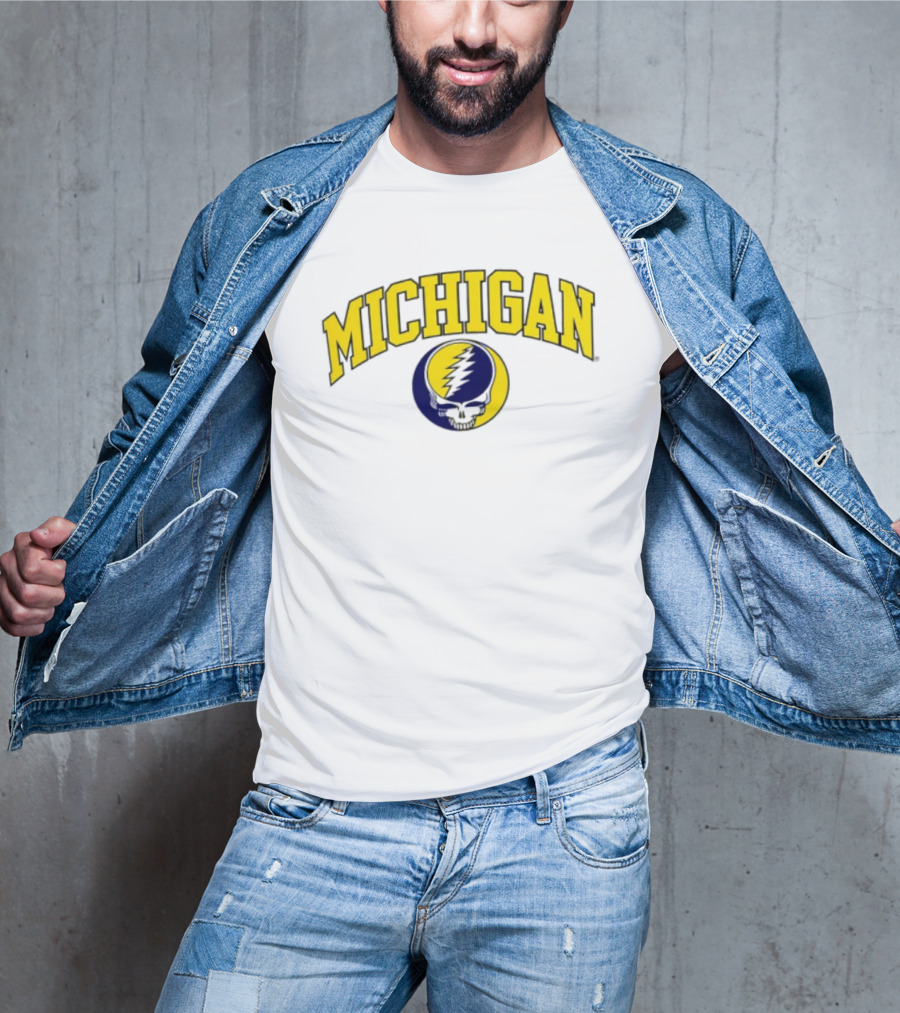 Michigan Wolverines Grateful Dead 2026 Collaboration Lightning Skull T-Shirt