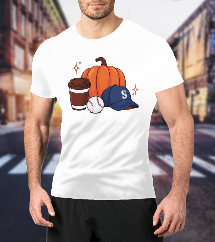 Seattle Mariners Pumpkin Baseball Coffee Season Autumn Vibes T-Shirt