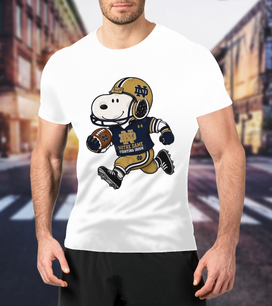 Snoopy Playing Football Notre Dame Fighting Irish ND Team Fan Gear T-Shirt
