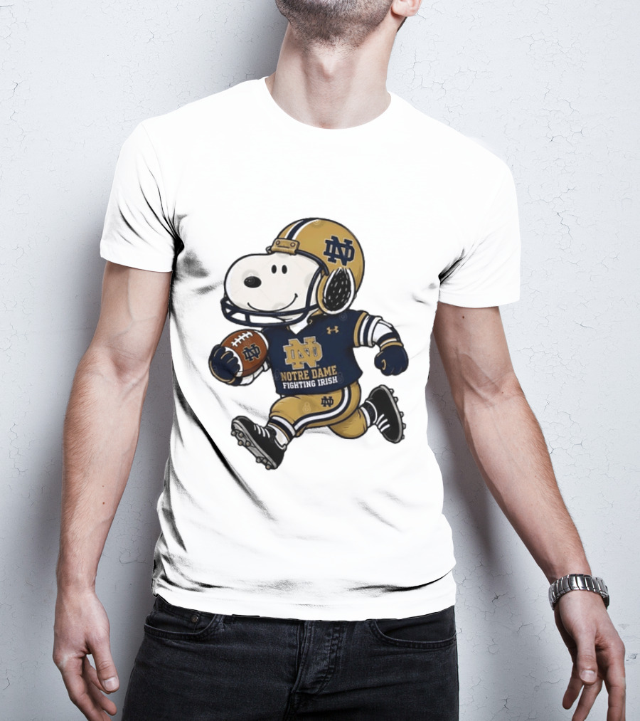 Snoopy Playing Football Notre Dame Fighting Irish ND Team Fan Gear T-Shirt