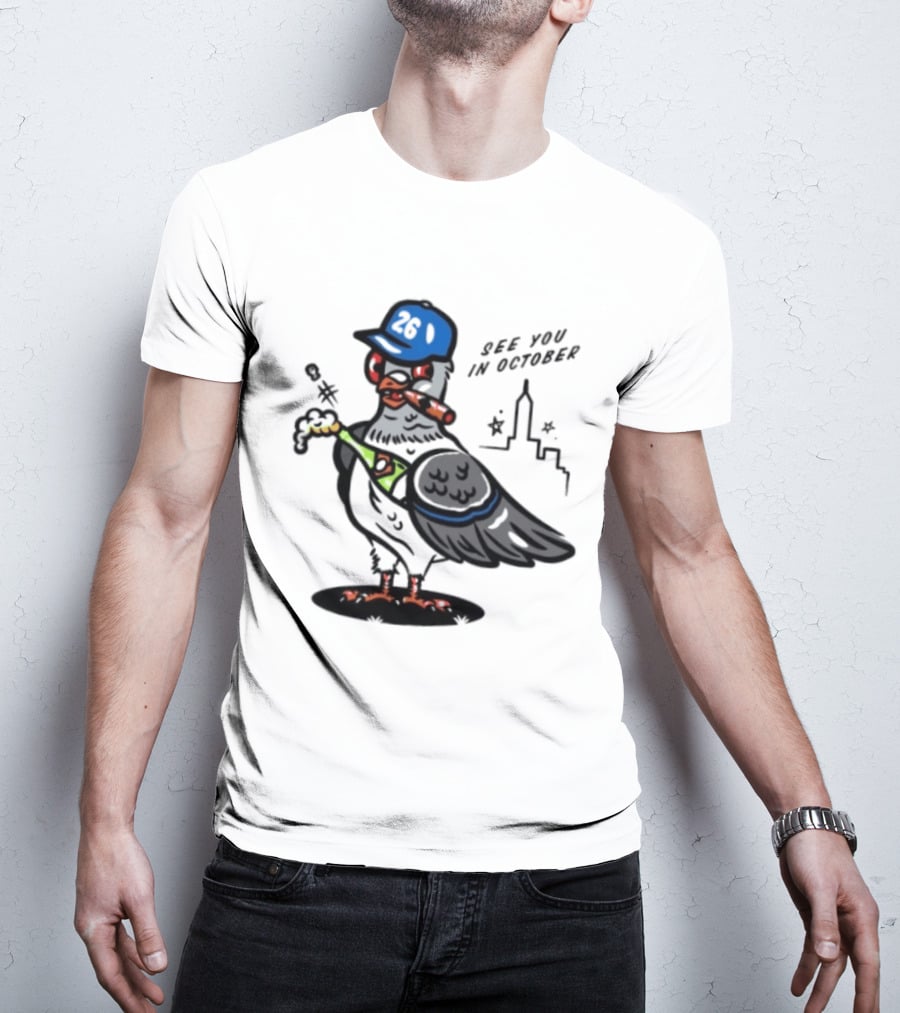 New York Mets Pigeon See You In October 26 Baseball City Skyline T-Shirt