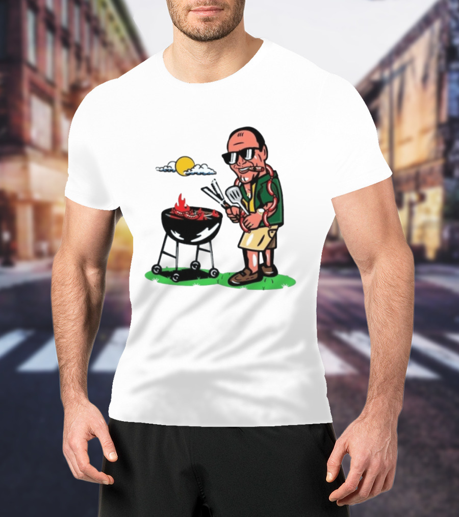 Tony Soprano Grilling Sausages Cartoon Funny BBQ Scene T-Shirt
