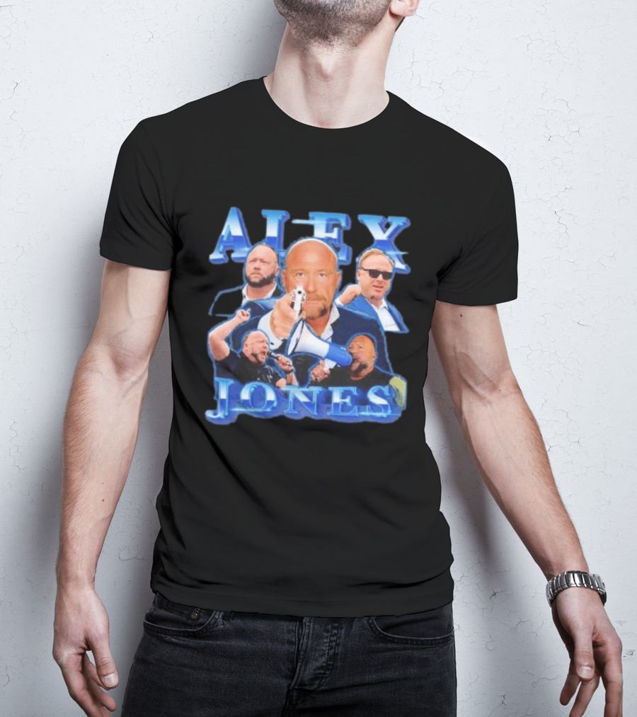 Alex Jones Collage InfoWars Media Personality Megaphone Images T-Shirt