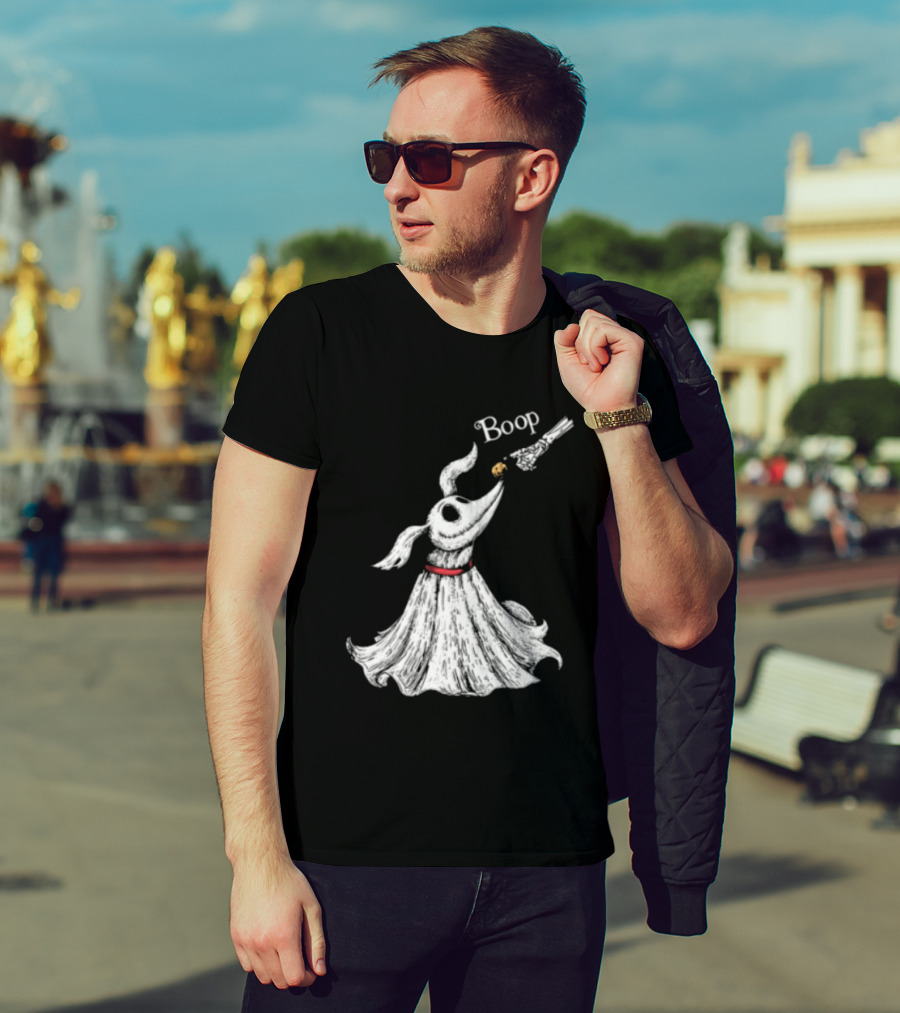 Boop Skeletal Hand Touching Pumpkin Nose With Ghostly Dog Line Sketch T-Shirt