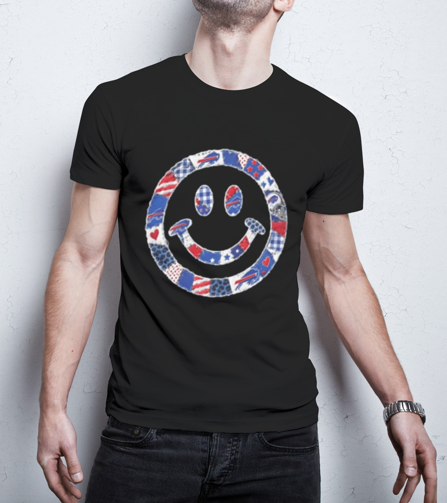 Buffalo Bills Smiley Face Patchwork NFL Football Team T-Shirt