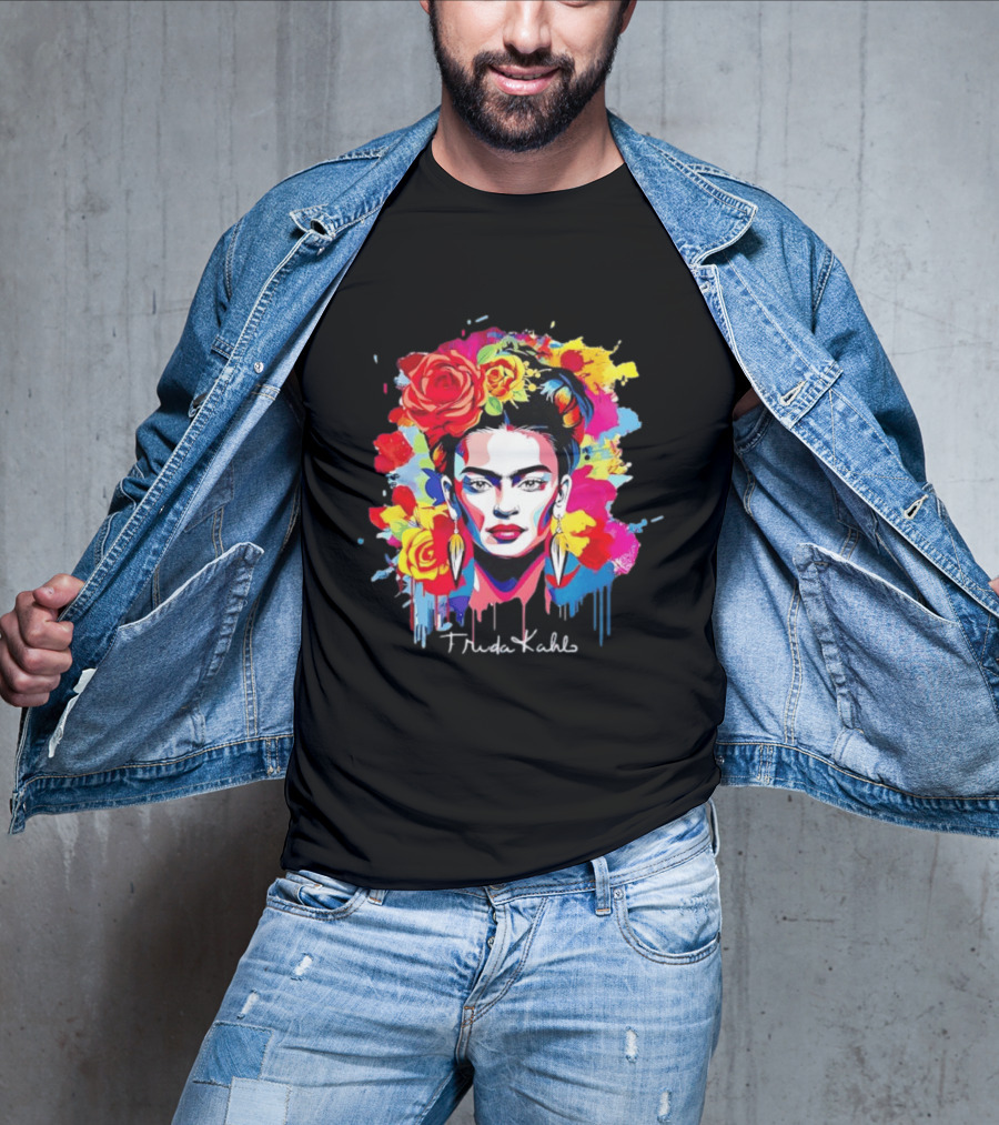 Frida Kahlo Colorful Floral Mexican Artist Vibrant Roses And Dripping Paint T-Shirt