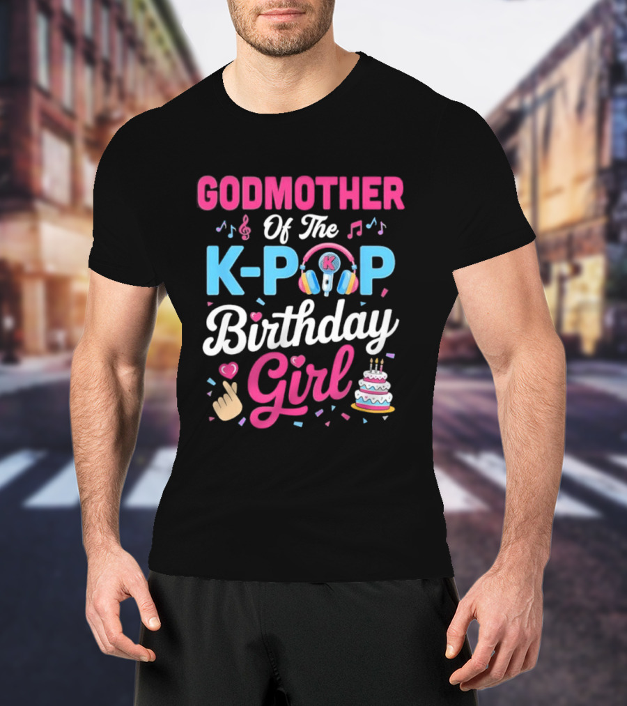 Godmother Of The K Pop Birthday Girl Music Headphones Cake T-Shirt