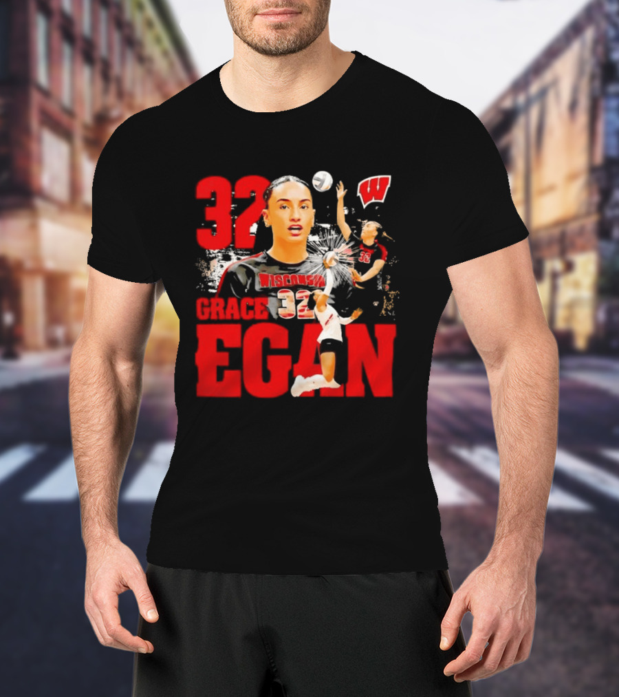 Grace Egan Wisconsin Volleyball 32 NCAA Team Player Action T-Shirt