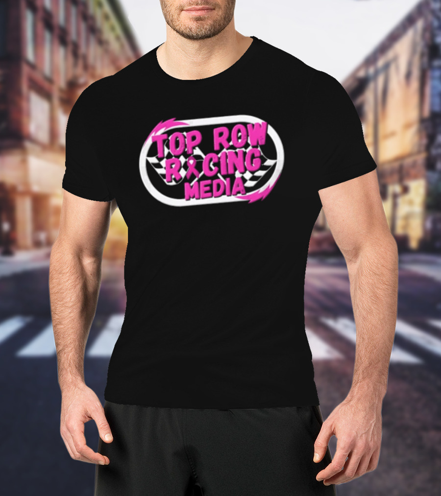 Top Row Racing Media Pink Checkered Flags Ribbon T-Shirt
