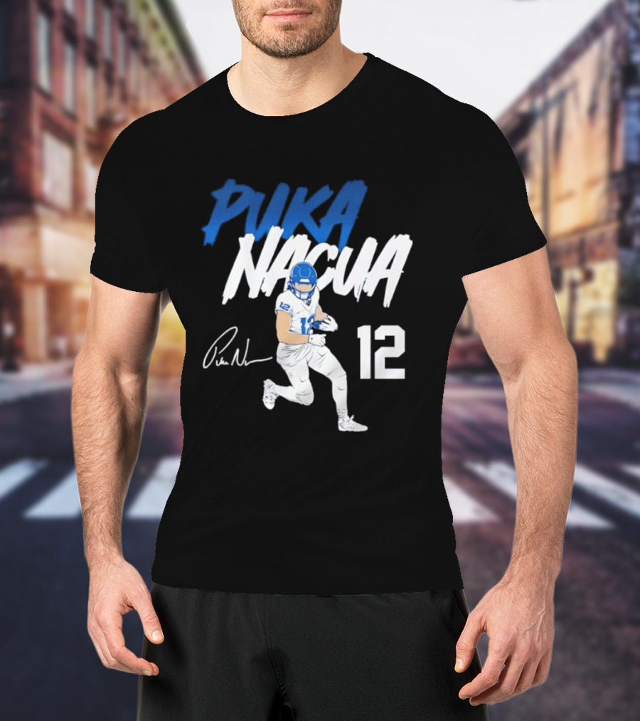 Puka Nacua Los Angeles Rams Football Player 12 Signature And Action Pose T-Shirt