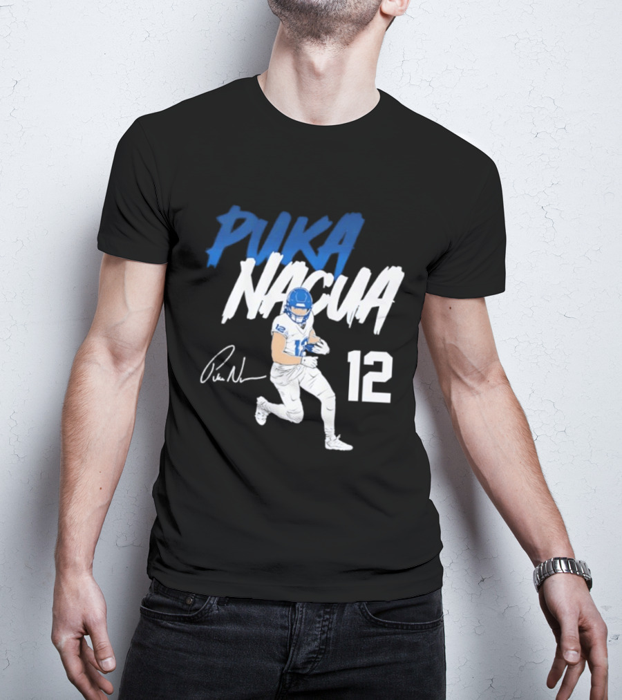 Puka Nacua Los Angeles Rams Football Player 12 Signature And Action Pose T-Shirt