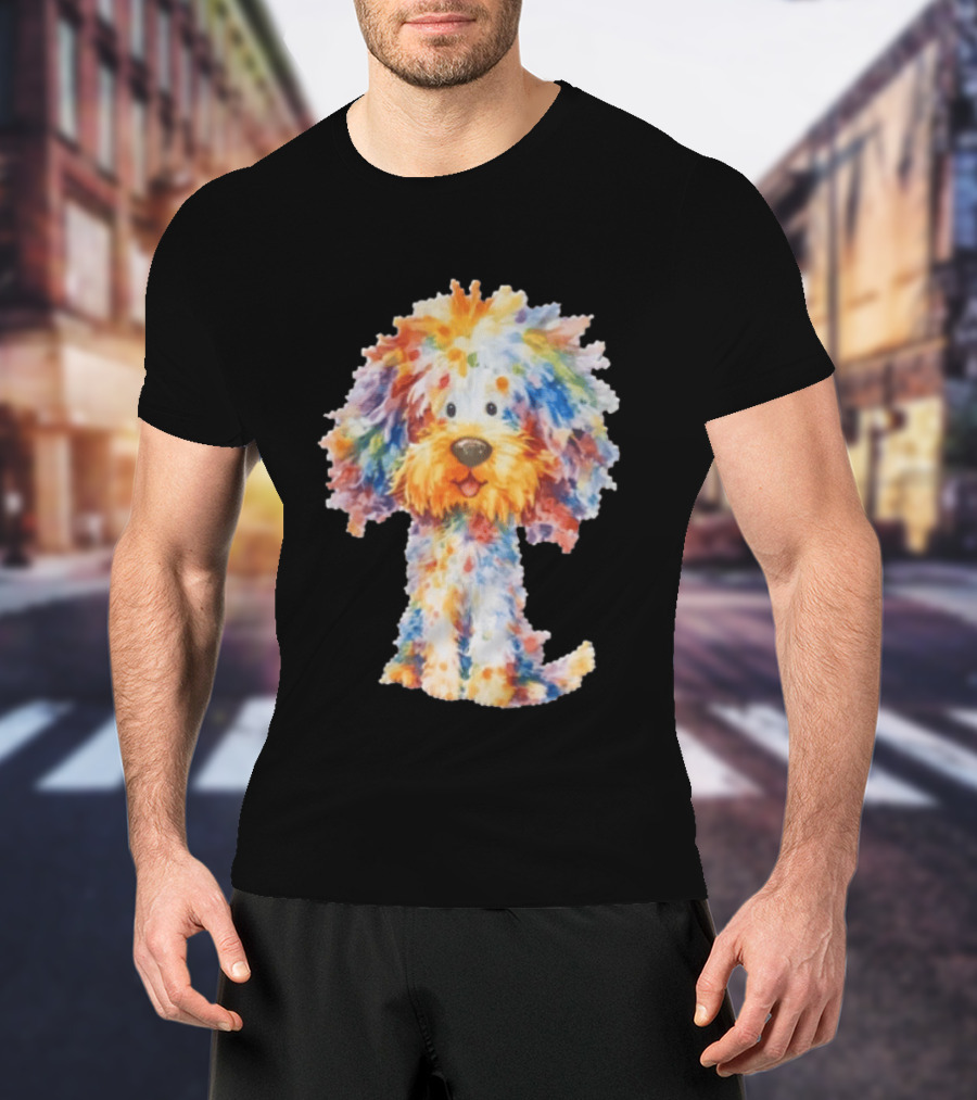 Watercolor Fluffy Dog Colorful Brushstrokes T-Shirt