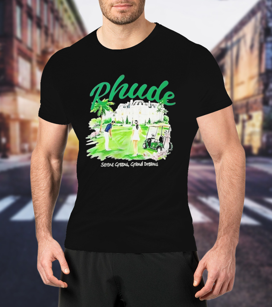 Rhude Serene Greens Grand Dreams Golf Scene Classic Polo Players And Golf Cart Mansion T-Shirt