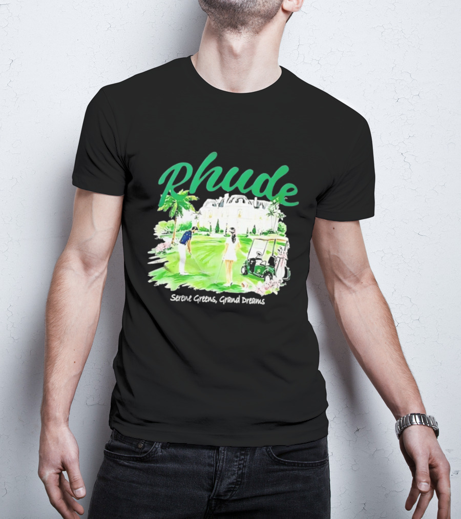 Rhude Serene Greens Grand Dreams Golf Scene Classic Polo Players And Golf Cart Mansion T-Shirt