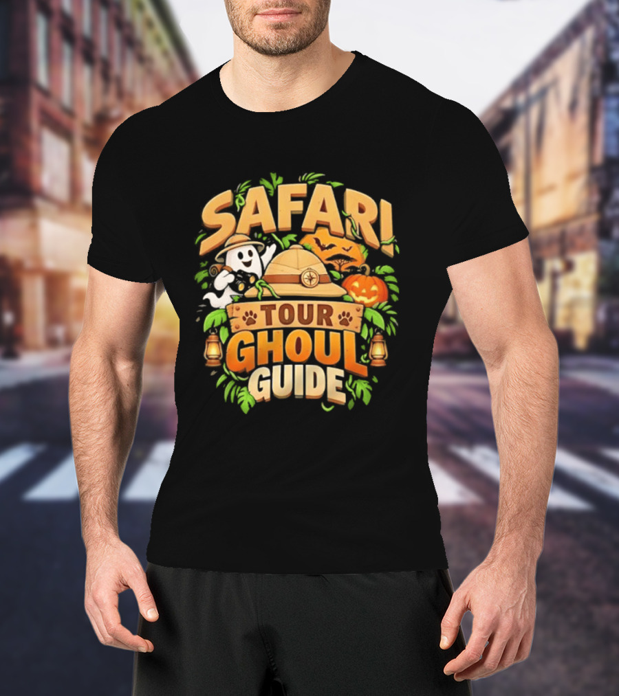 Safari Tour Ghoul Guide Halloween Ghost Pumpkin Adventure T-Shirt