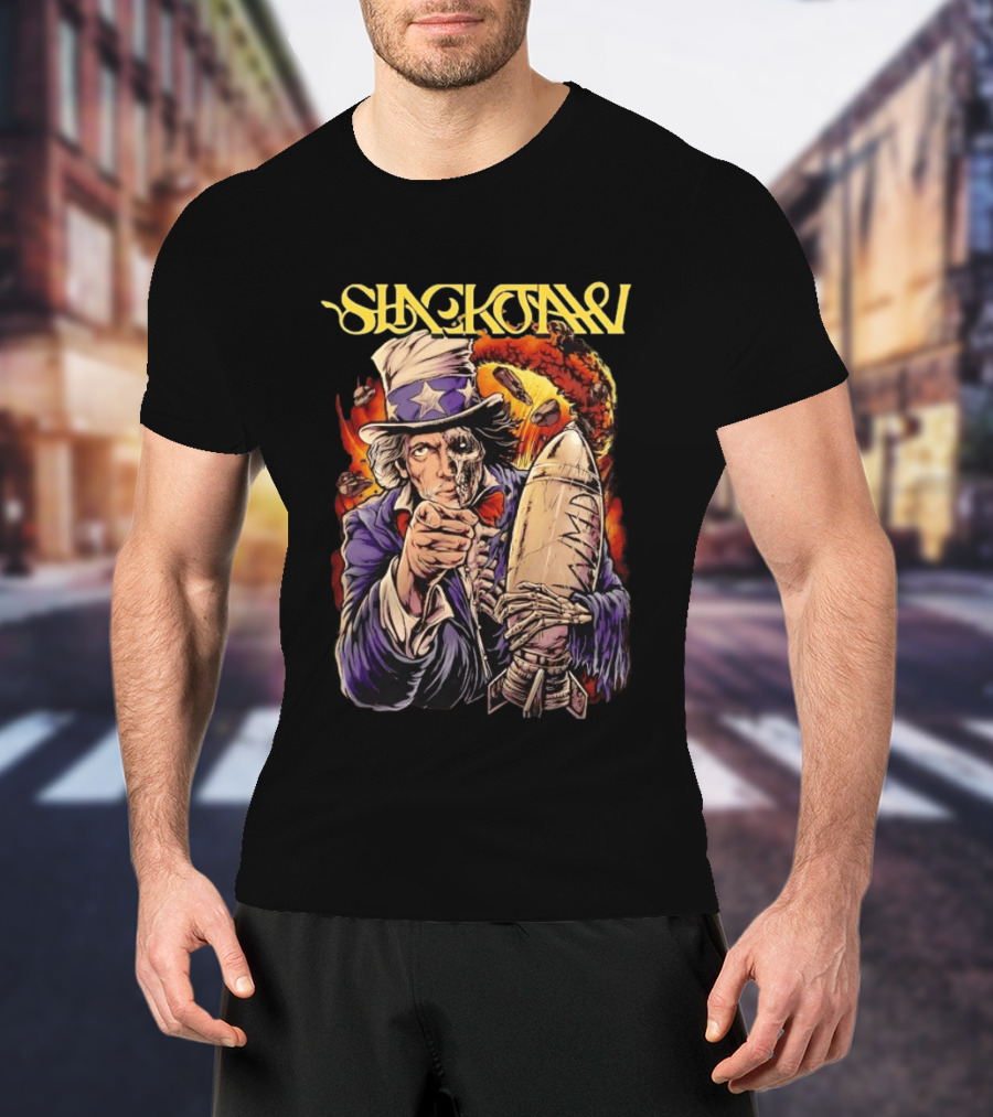 Shackjaw Uncle Sam MAD Bomb Nuclear Metal Explosion Skeleton T-Shirt