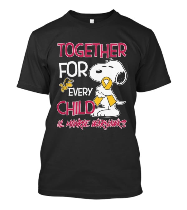 Snoopy Together For Every Child UL Monroe Warhawks Peanuts Support T-Shirt