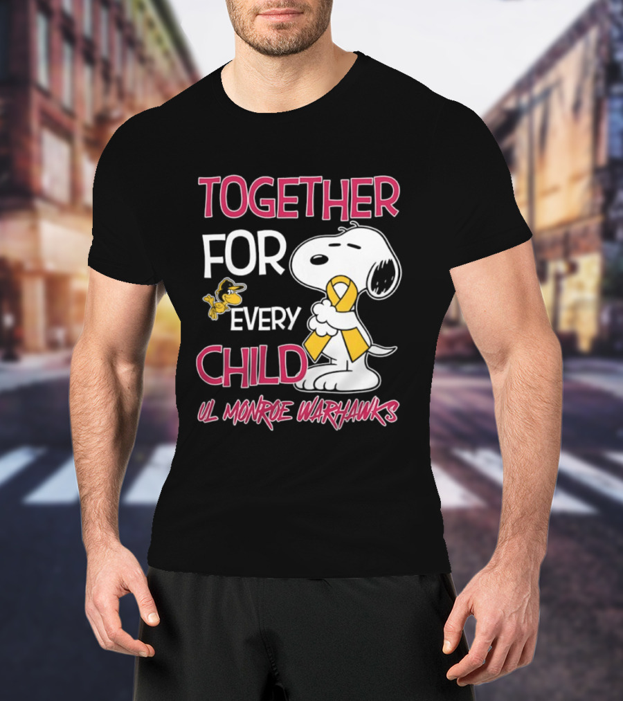 Snoopy Together For Every Child UL Monroe Warhawks Peanuts Support T-Shirt