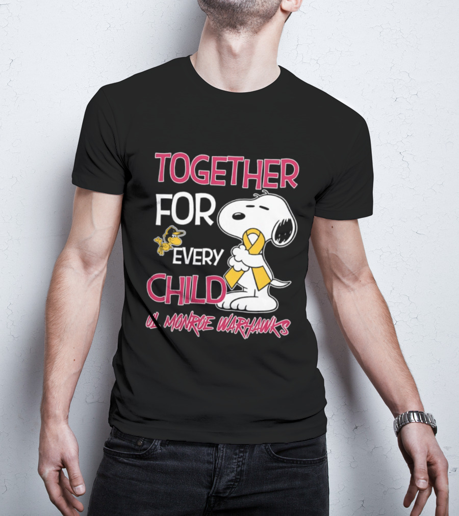 Snoopy Together For Every Child UL Monroe Warhawks Peanuts Support T-Shirt