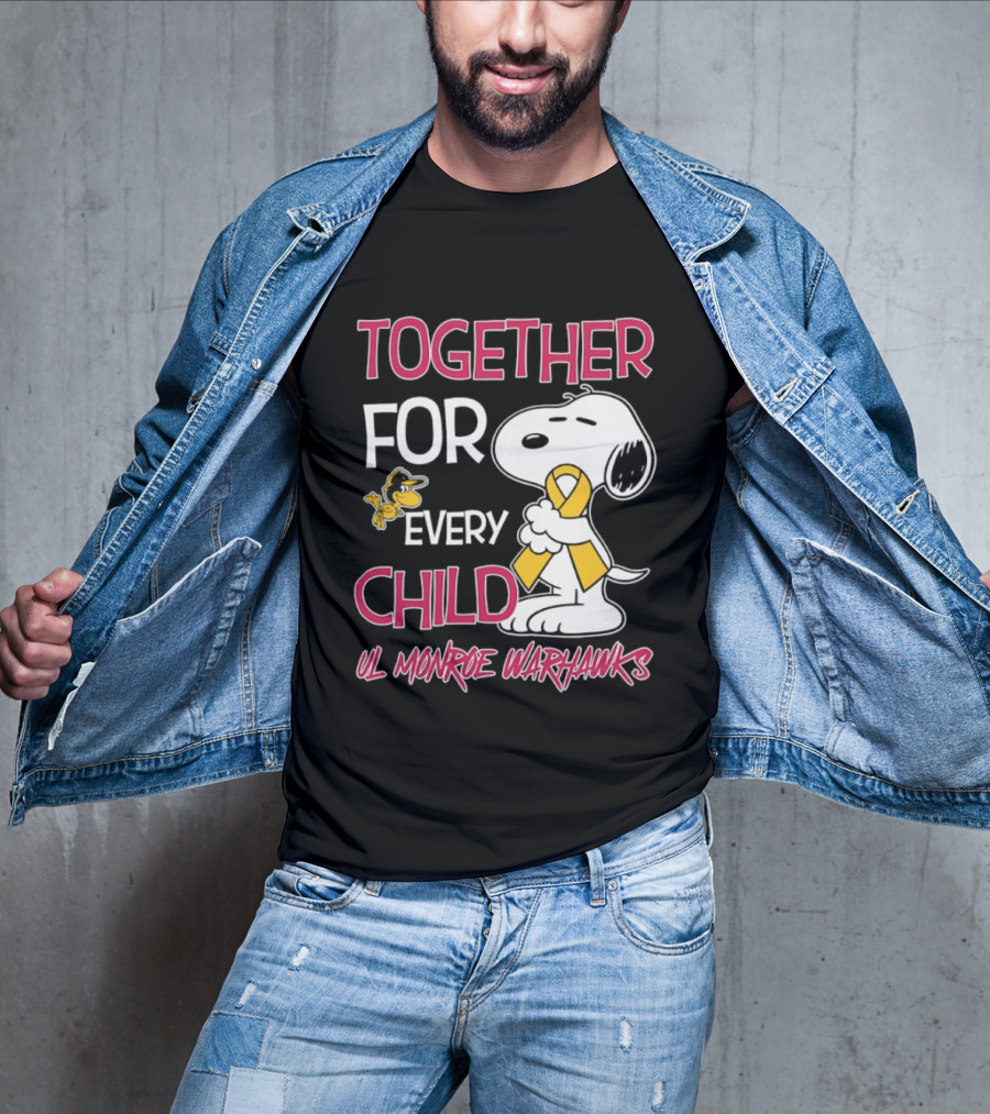 Snoopy Together For Every Child UL Monroe Warhawks Peanuts Support T-Shirt