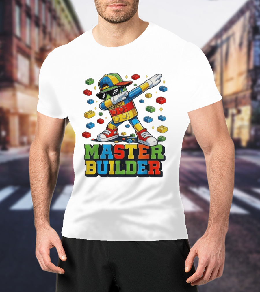 Master Builder Dabbing Colorful Brick Building Blocks T-Shirt