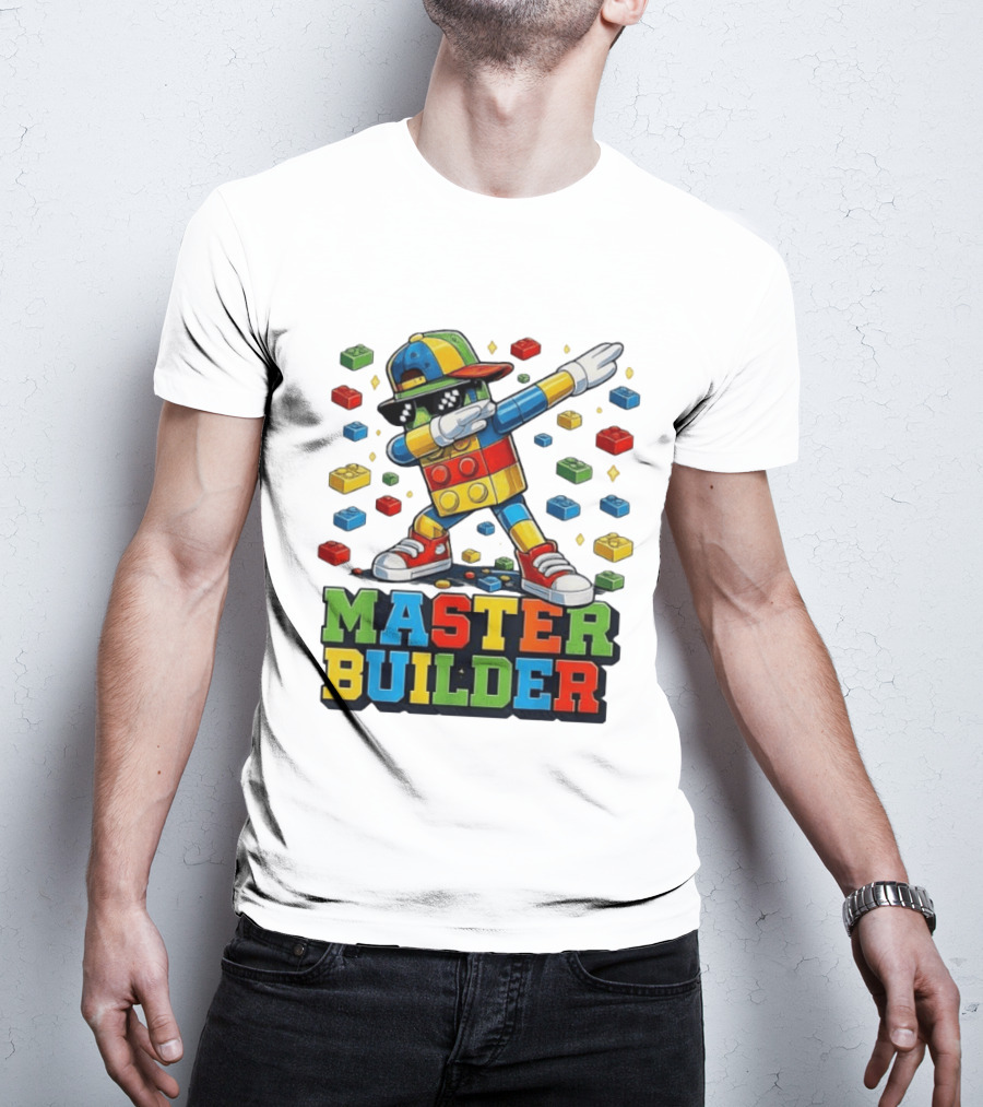 Master Builder Dabbing Colorful Brick Building Blocks T-Shirt