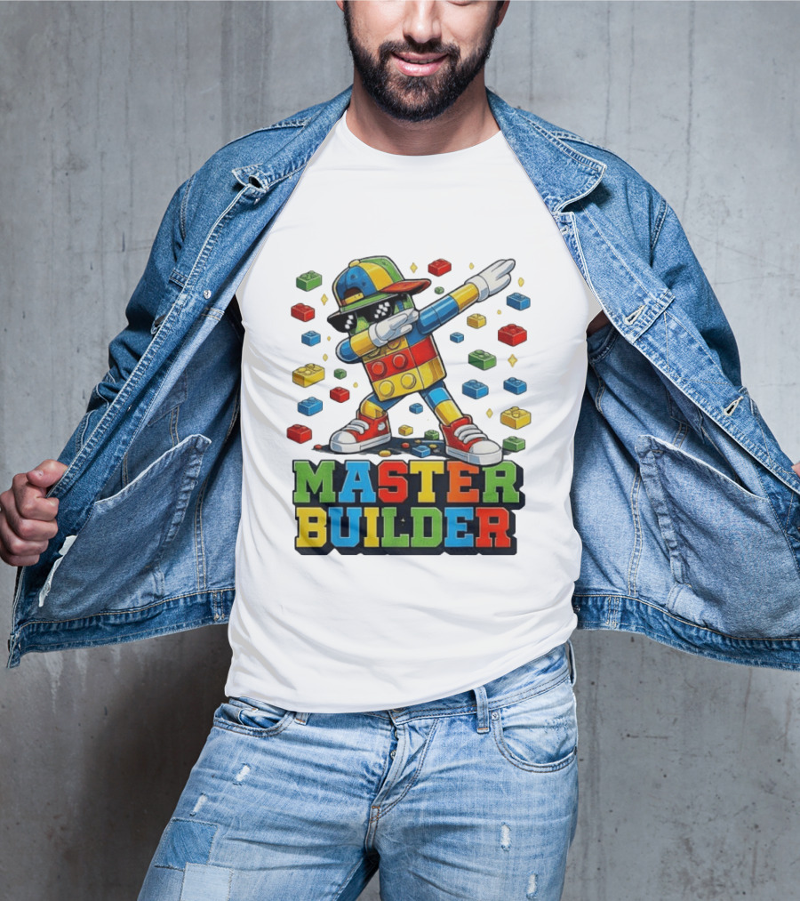 Master Builder Dabbing Colorful Brick Building Blocks T-Shirt