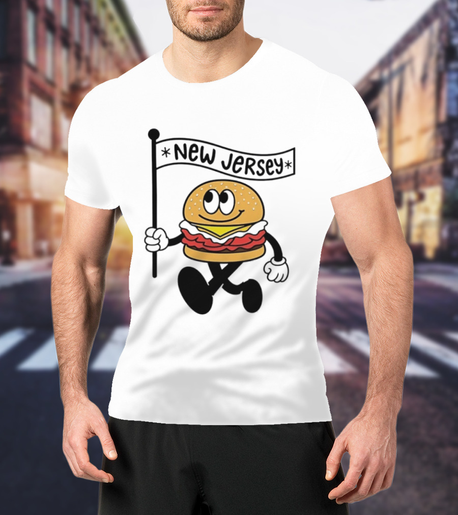 New Jersey Walking Burger Cartoon Food T-Shirt