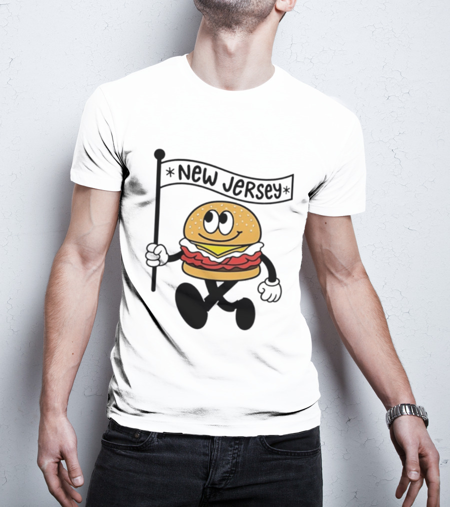 New Jersey Walking Burger Cartoon Food T-Shirt