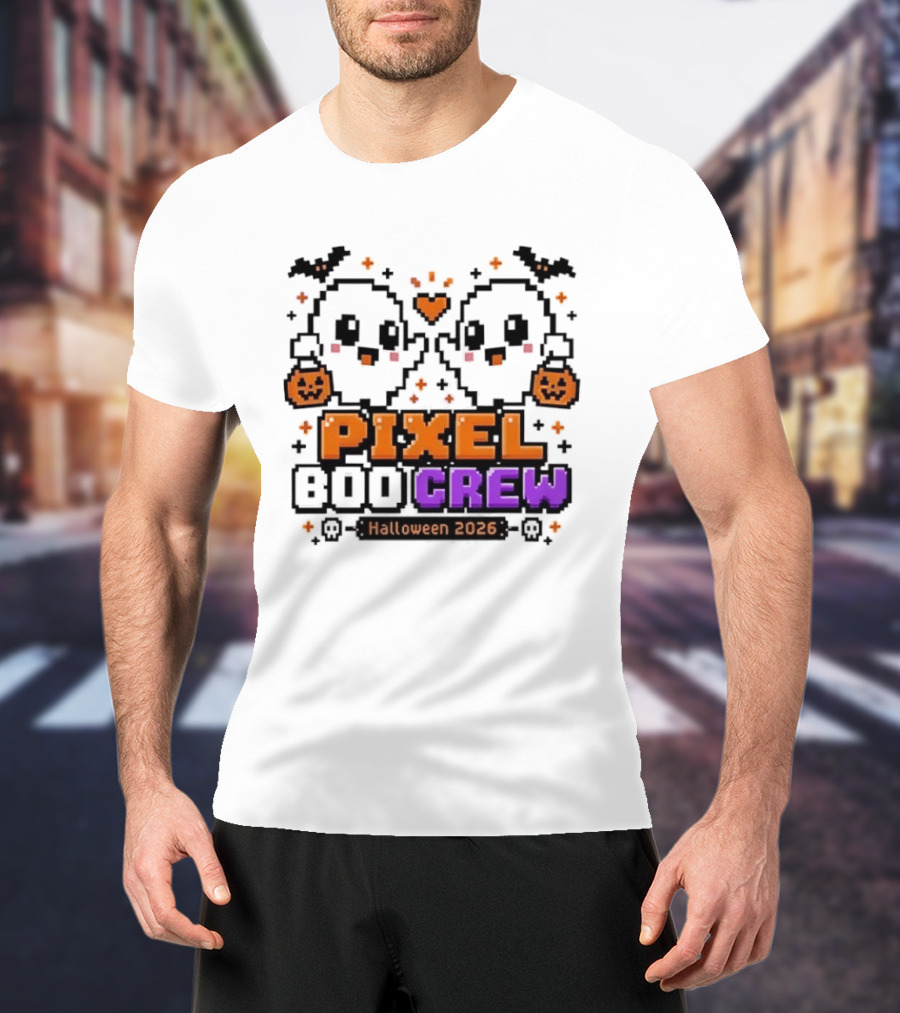 Pixel Boo Crew Halloween 2026 Ghosts Cute Pixelated Spooky Fun T-Shirt
