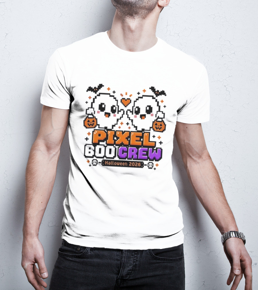 Pixel Boo Crew Halloween 2026 Ghosts Cute Pixelated Spooky Fun T-Shirt