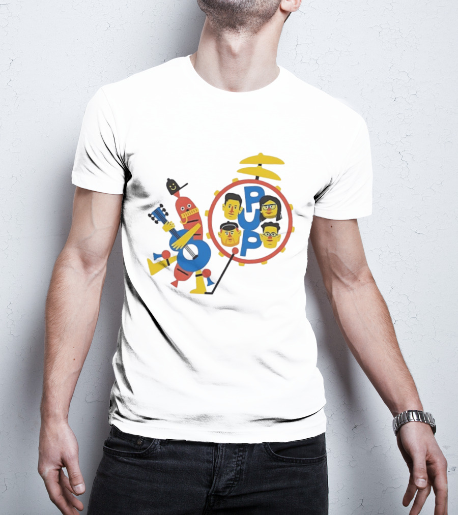 Pup Band Punk Rock Music Cartoon Characters Drums T-Shirt