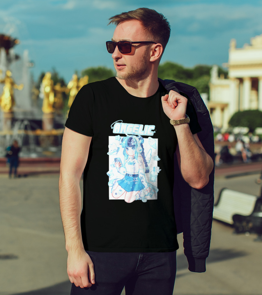 Angelic Anime Girl Halo Wings Headphones Cute Aesthetic Kawaii T-Shirt