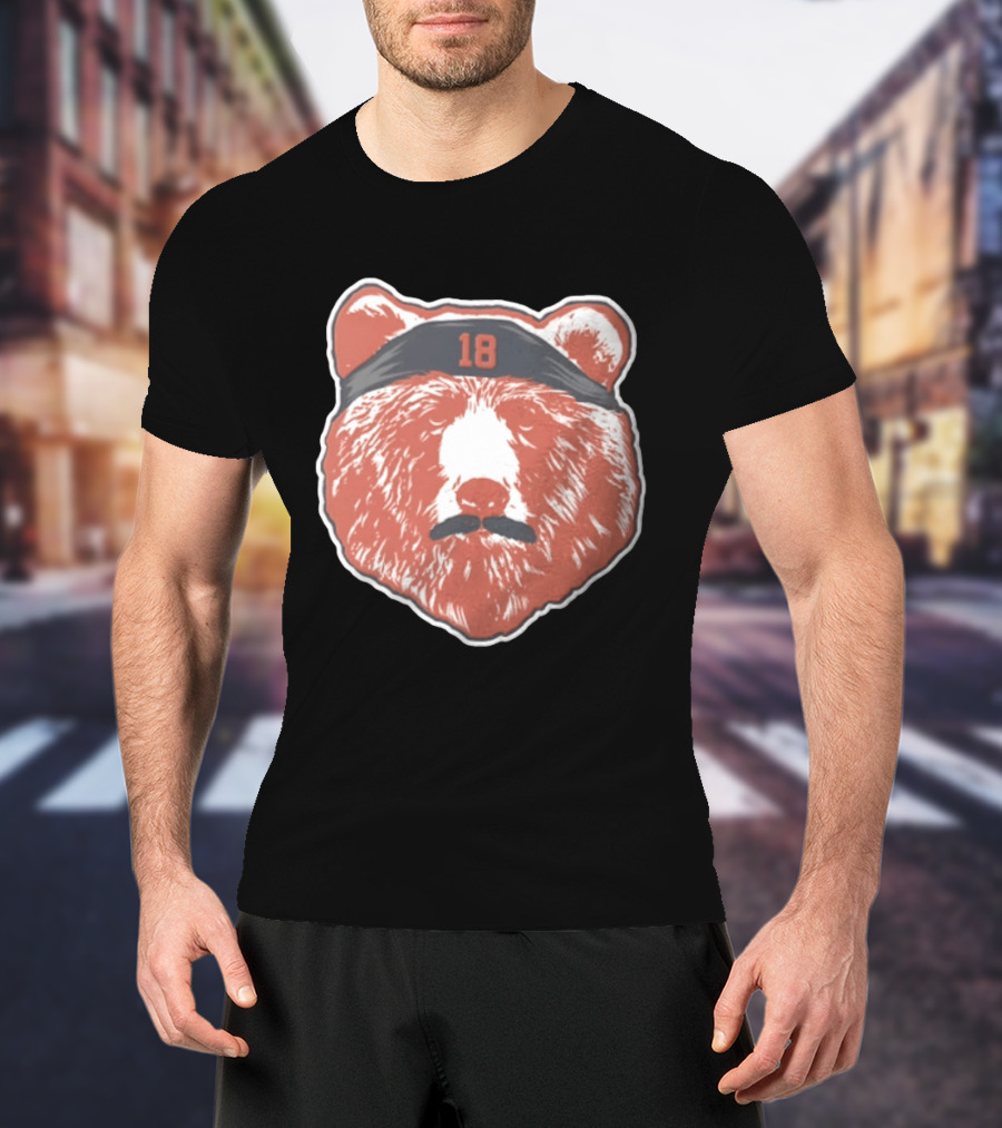 Caleb Williams Red Bear Head 18 Black Headband Mustache Chicago Bears T-Shirt