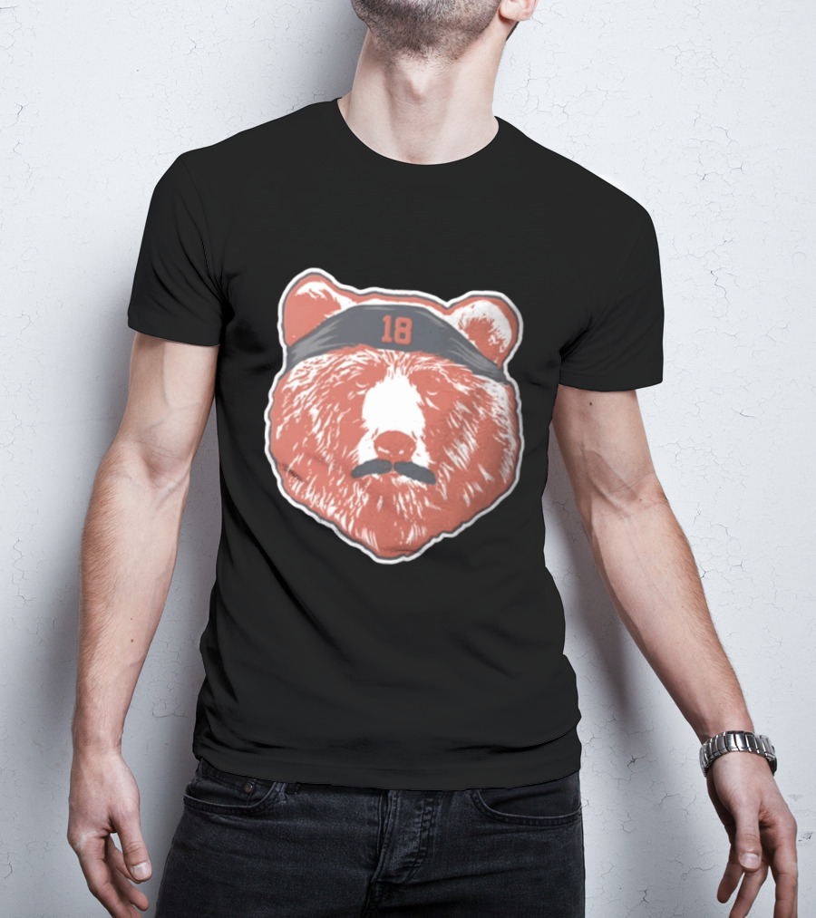 Caleb Williams Red Bear Head 18 Black Headband Mustache Chicago Bears T-Shirt