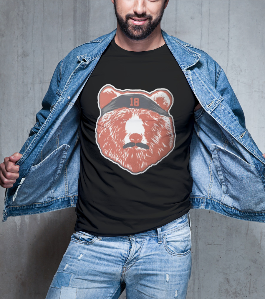 Caleb Williams Red Bear Head 18 Black Headband Mustache Chicago Bears T-Shirt