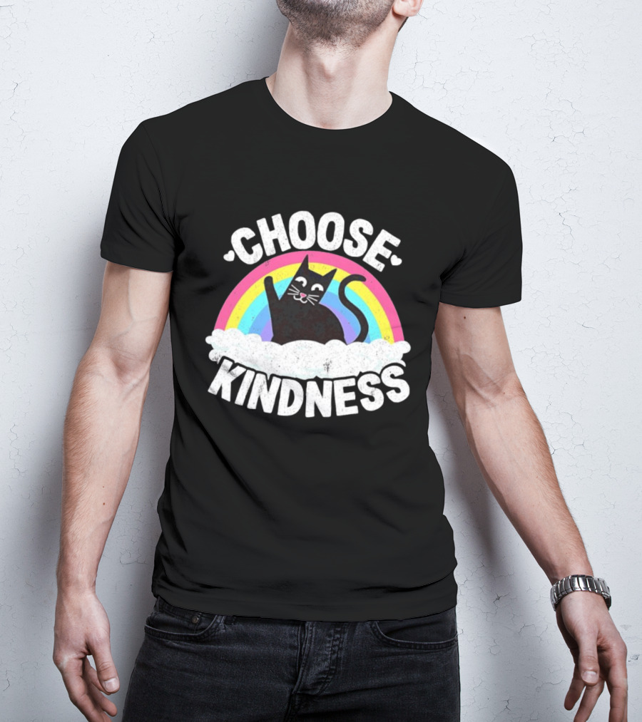 Choose Kindness Black Cat Rainbow T-Shirt