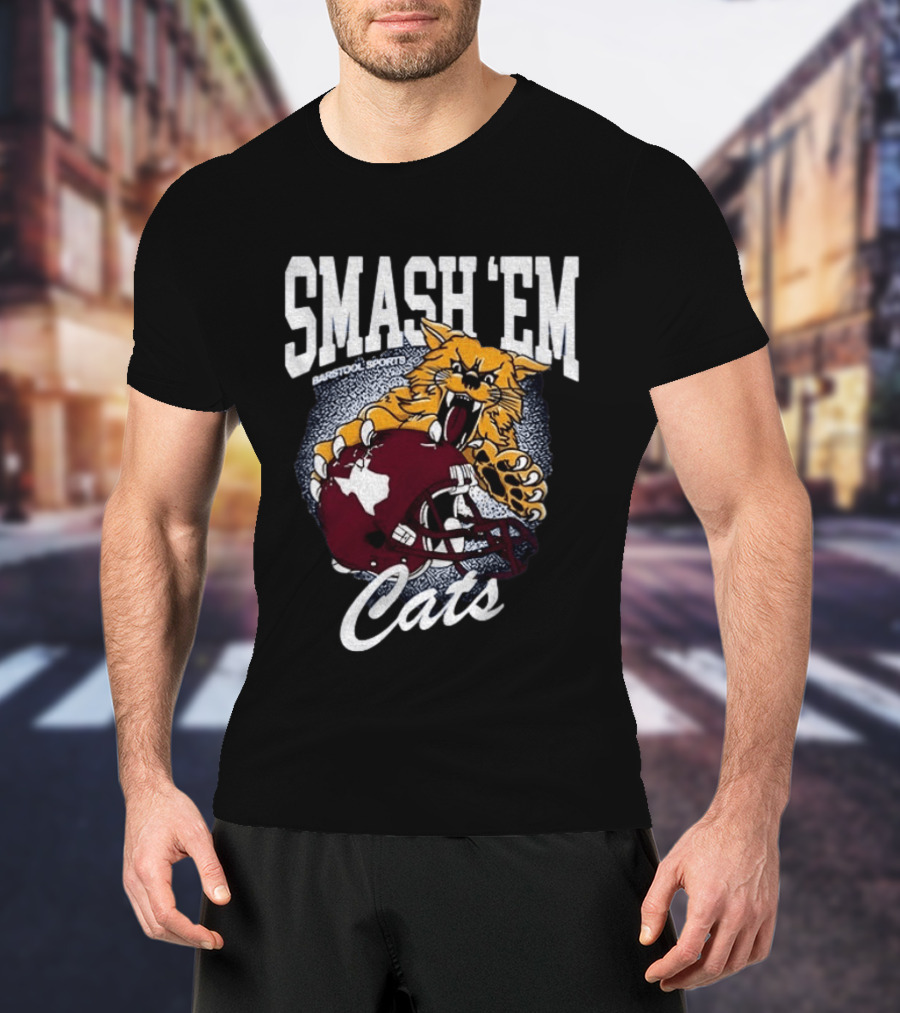 Smash 'Em Cats Barstool Sports Wildcat Clawing Texas Football Helmet T-Shirt