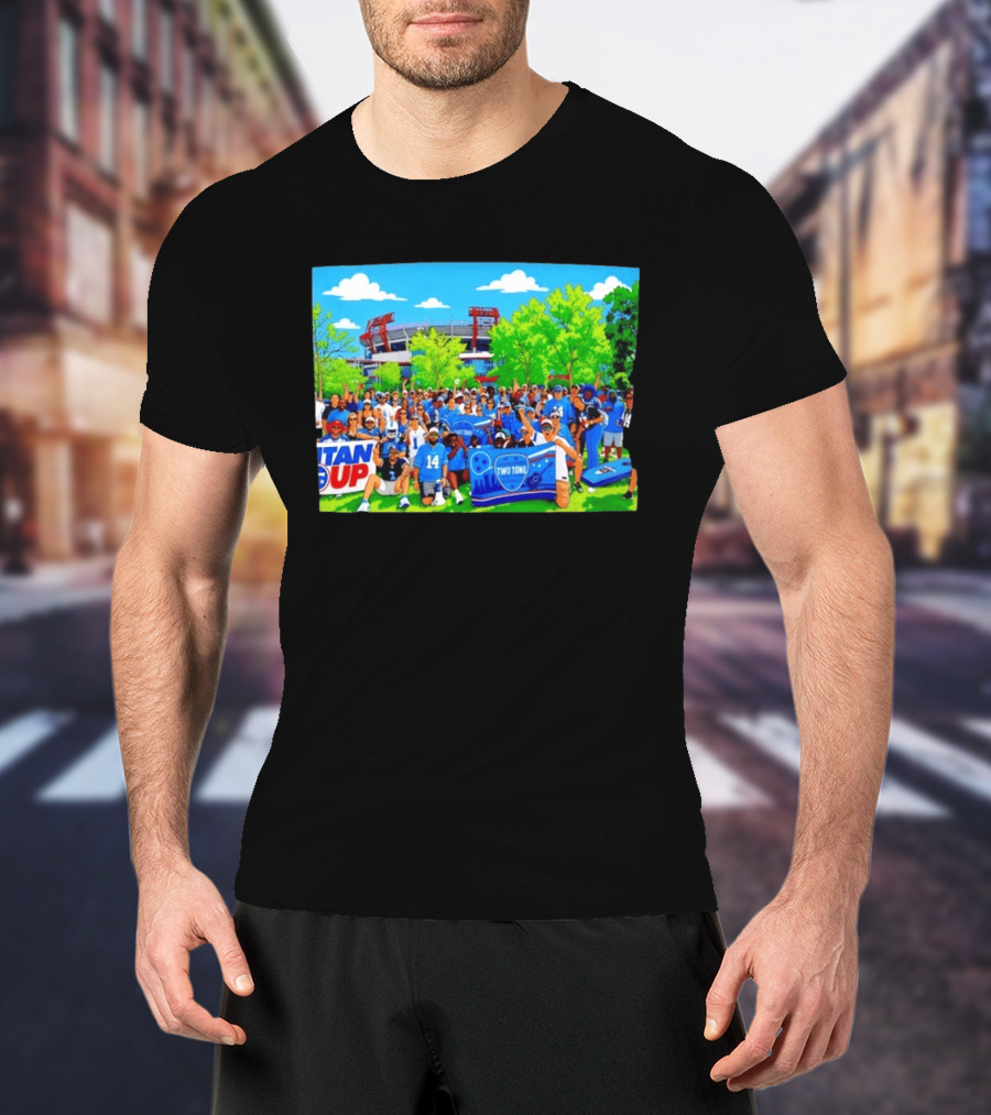 Tennessee Titans Titan Up Two Tone Blue Nation Tailgate Fans Stadium Scene T-Shirt