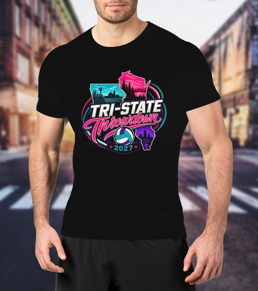 Tri State Throwdown Volleyball 2027 Midwest Event Featuring State Outlines And Volleyball T-Shirt