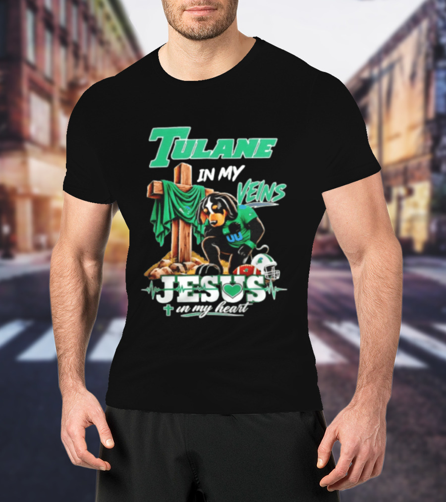 Tulane In My Veins Jesus In My Heart Faith Football Dog T-Shirt