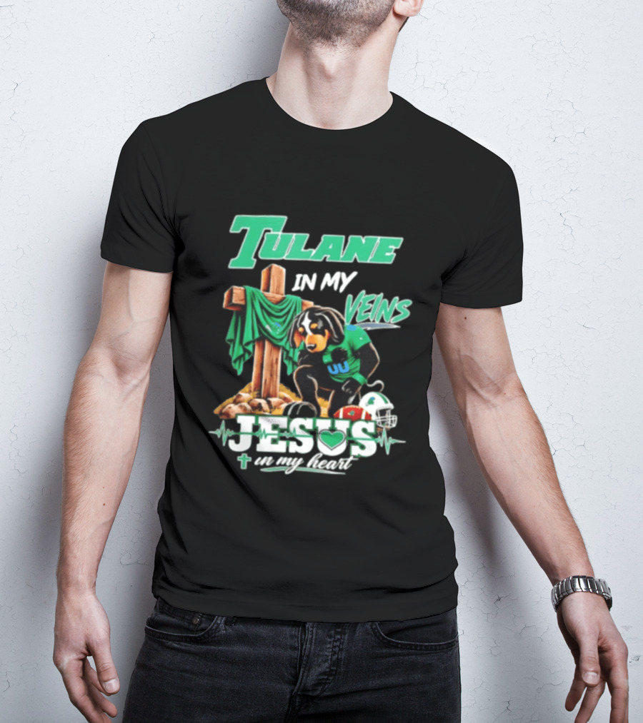 Tulane In My Veins Jesus In My Heart Faith Football Dog T-Shirt