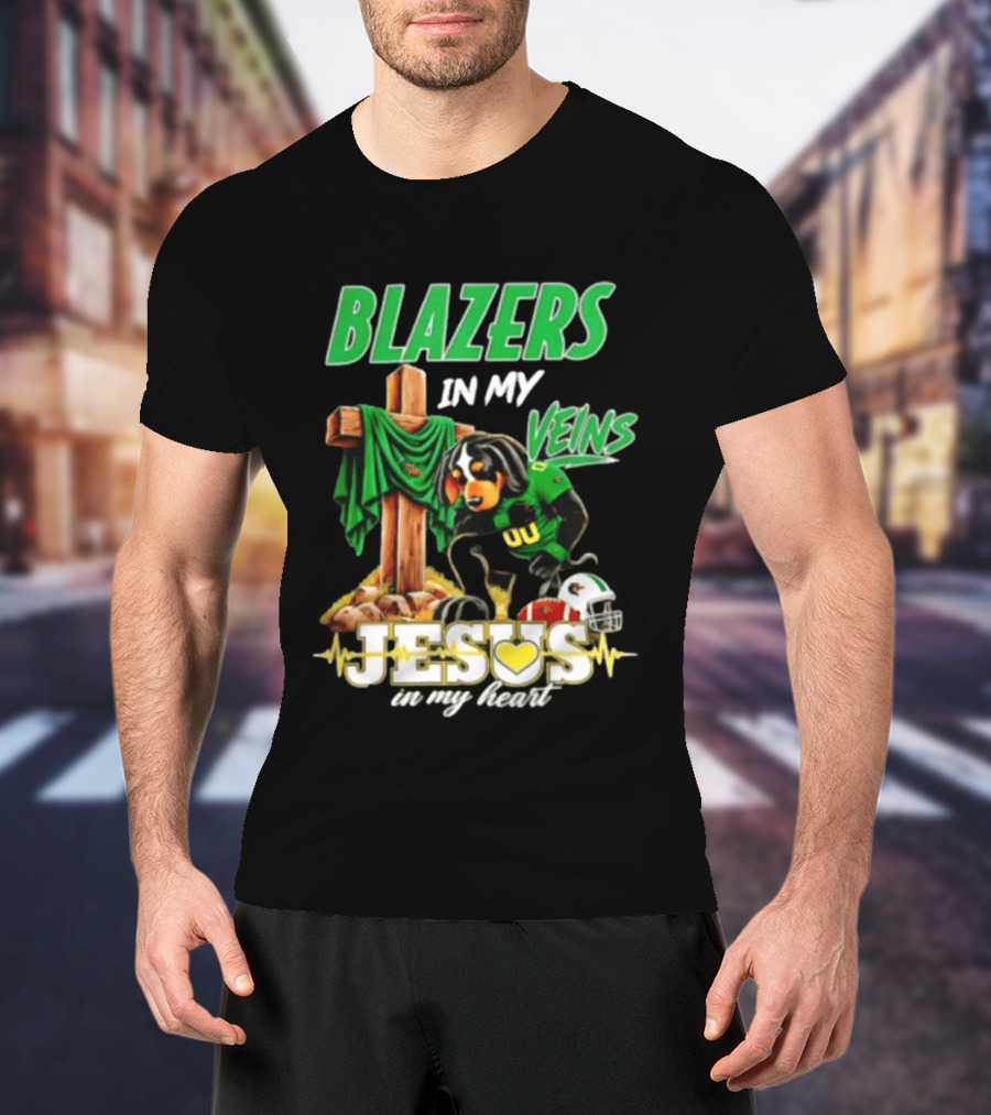 BLazers In My Veins Jesus In My Heart UAB Blazers Football Dog Faith T-Shirt