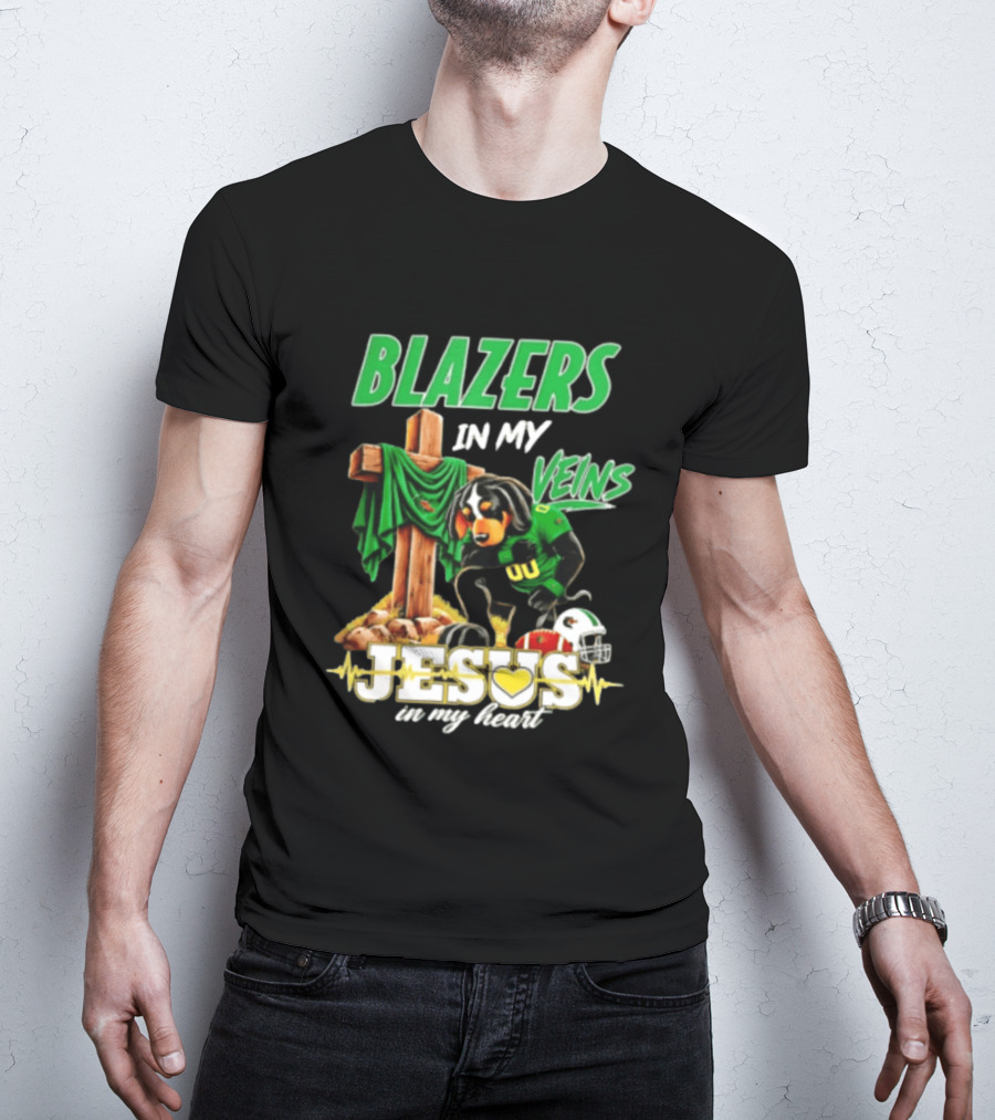 BLazers In My Veins Jesus In My Heart UAB Blazers Football Dog Faith T-Shirt