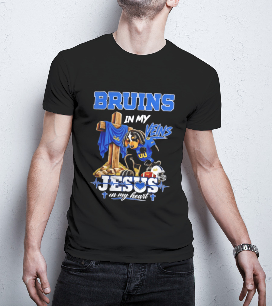 UCLA Bruins In My Veins Jesus In My Heart Faith Football T-Shirt