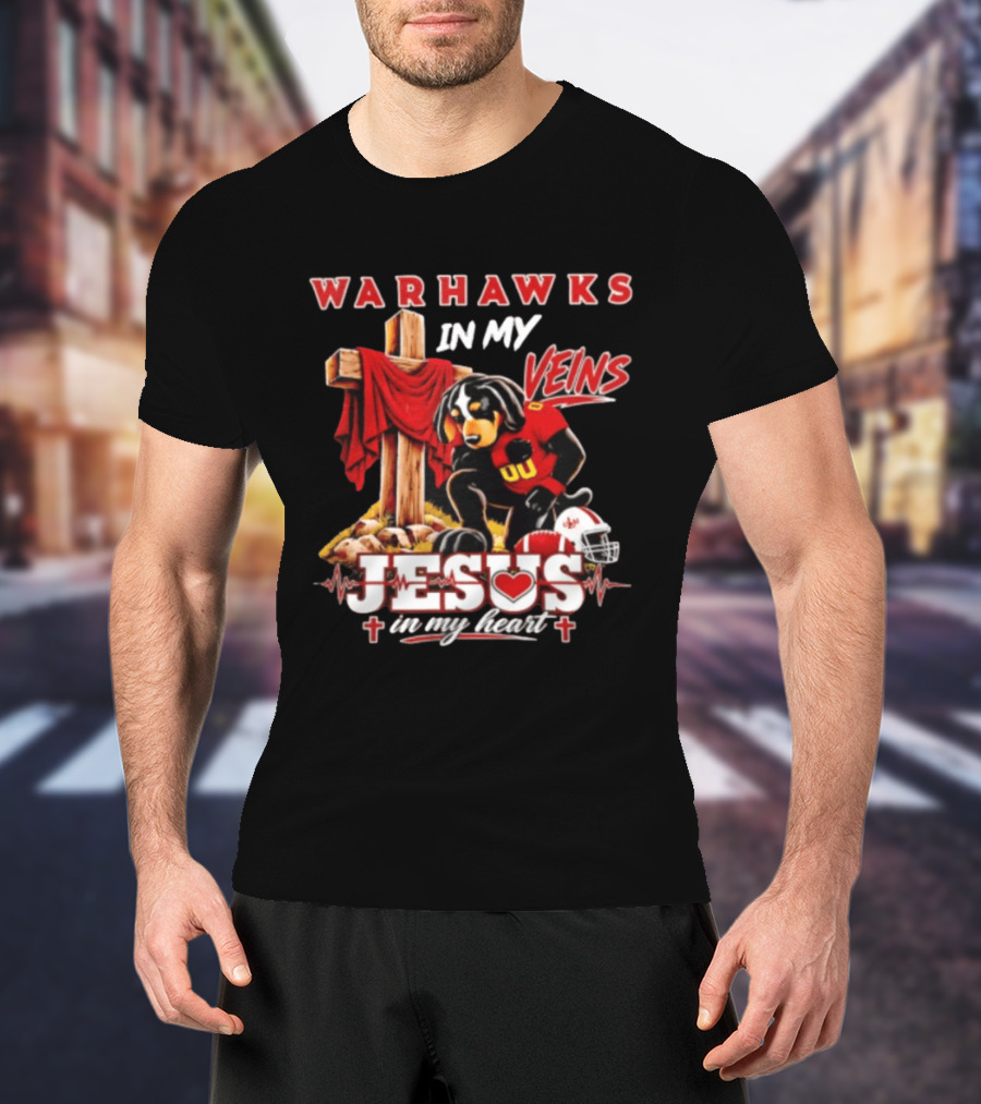 Warhawks In My Veins Jesus In My Heart Faith Football Ul Monroe T-Shirt