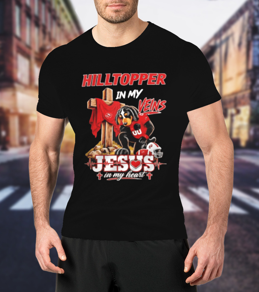 Western Kentucky Hilltopper In My Veins Jesus In My Heart Football Faith T-Shirt
