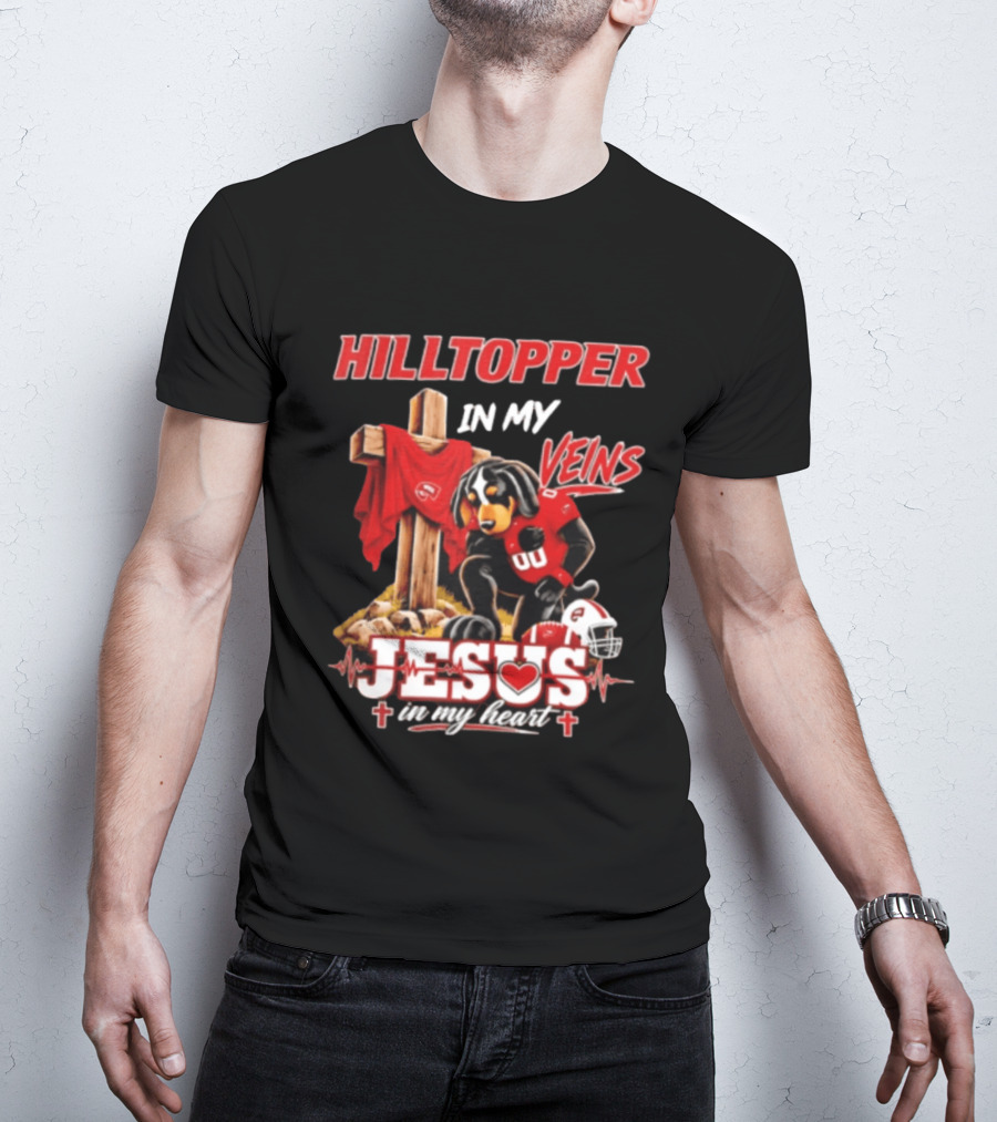 Western Kentucky Hilltopper In My Veins Jesus In My Heart Football Faith T-Shirt