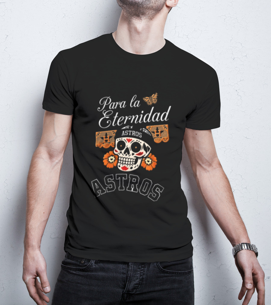 Para La Eternidad Astros Sugar Skull Bandana Flowers Butterfly T-Shirt